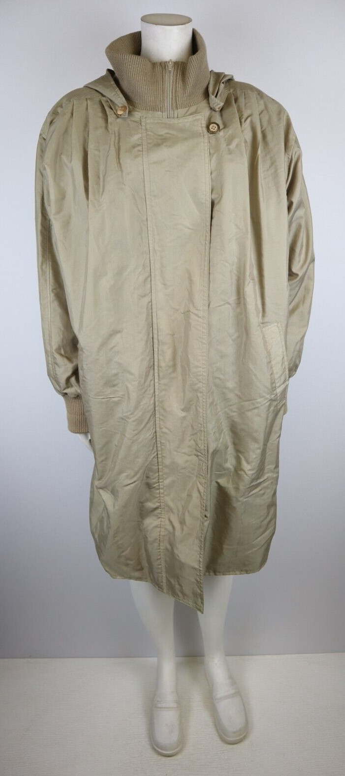 VINTAGE 80S 90S WOMEN’S BEIGE COAT – MONICA GRAY – REMOVABLE LINER & HOOD – S