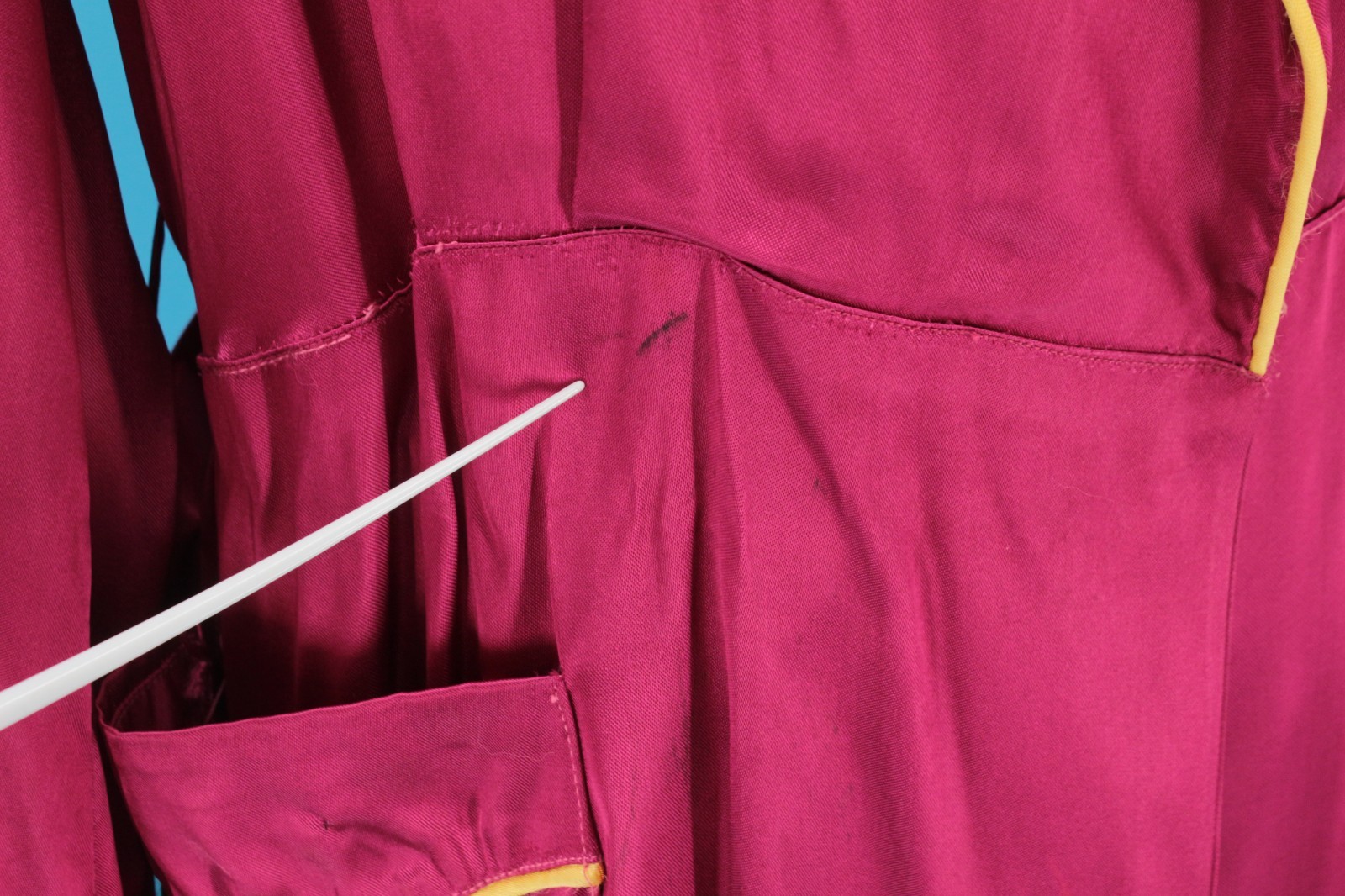 VTG Women’s 40s Magenta W/ Yellow Trim Asian Robe Sz S 1940s Satin Rayon