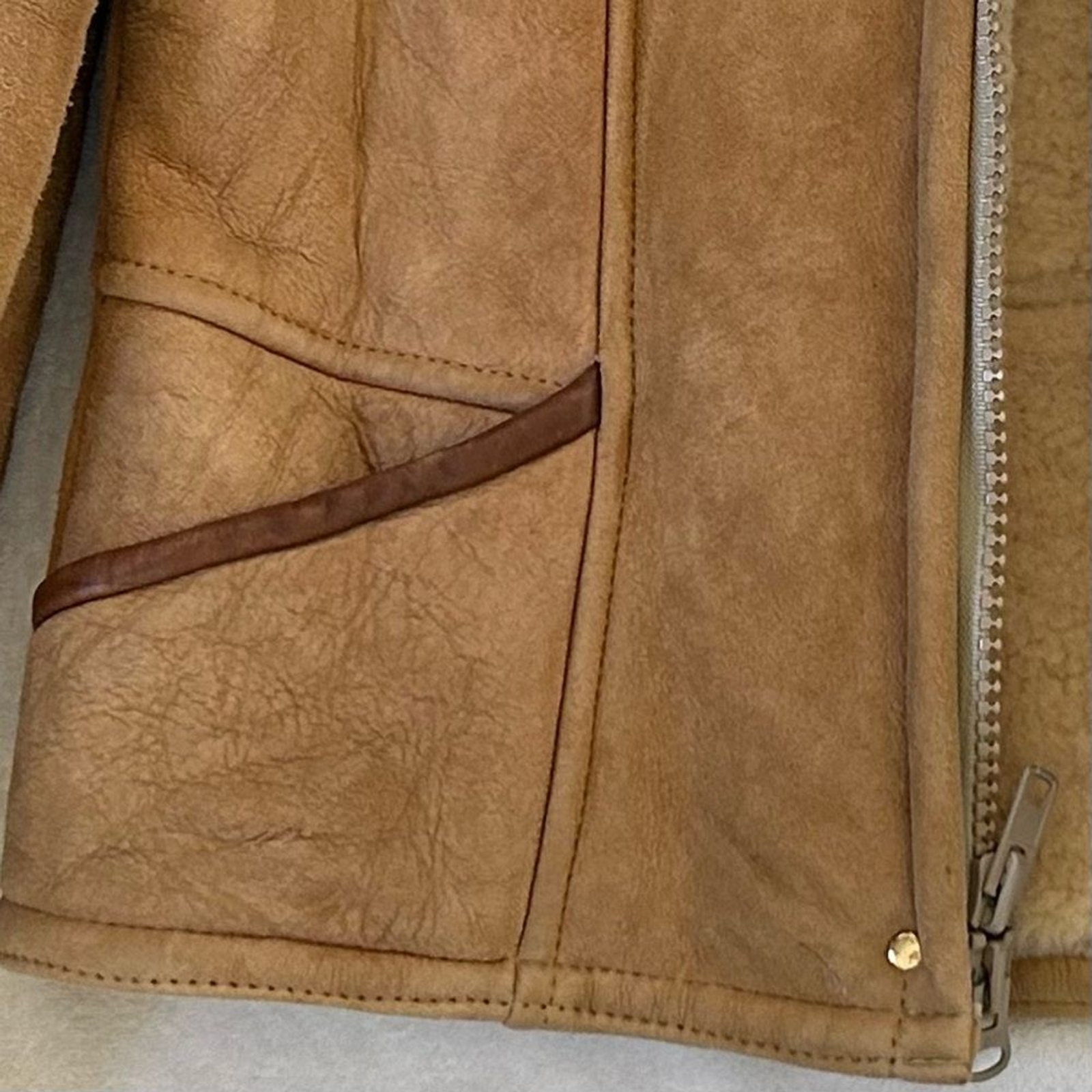 Vintage 100% Leather Suede Shearling Coat French Creek Sheep and Wool Co sz 12