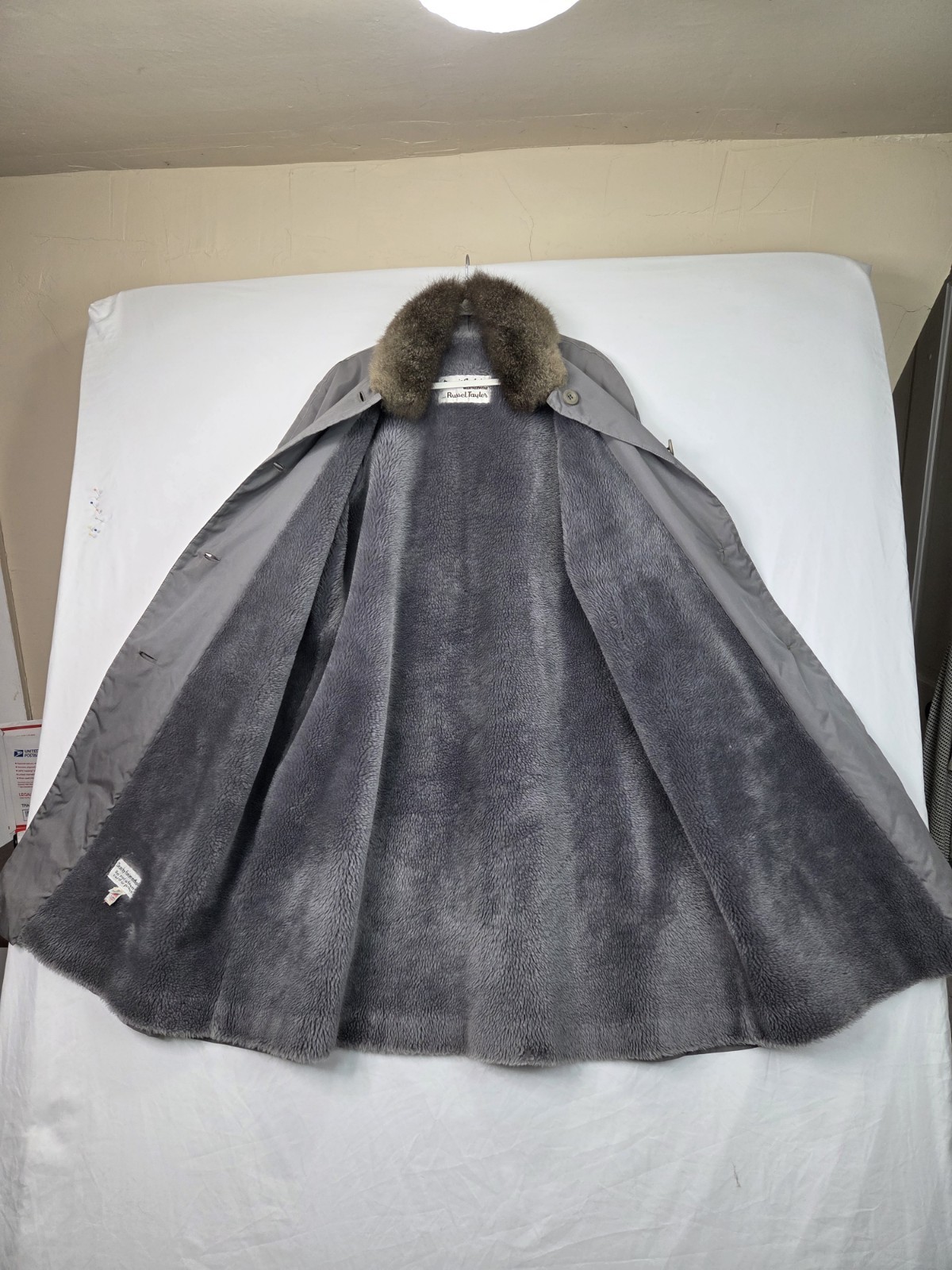 Vintage Bonnie Cashin for Russel Taylor Weatherwear Gray Fur Trim Coat USA Sz 10