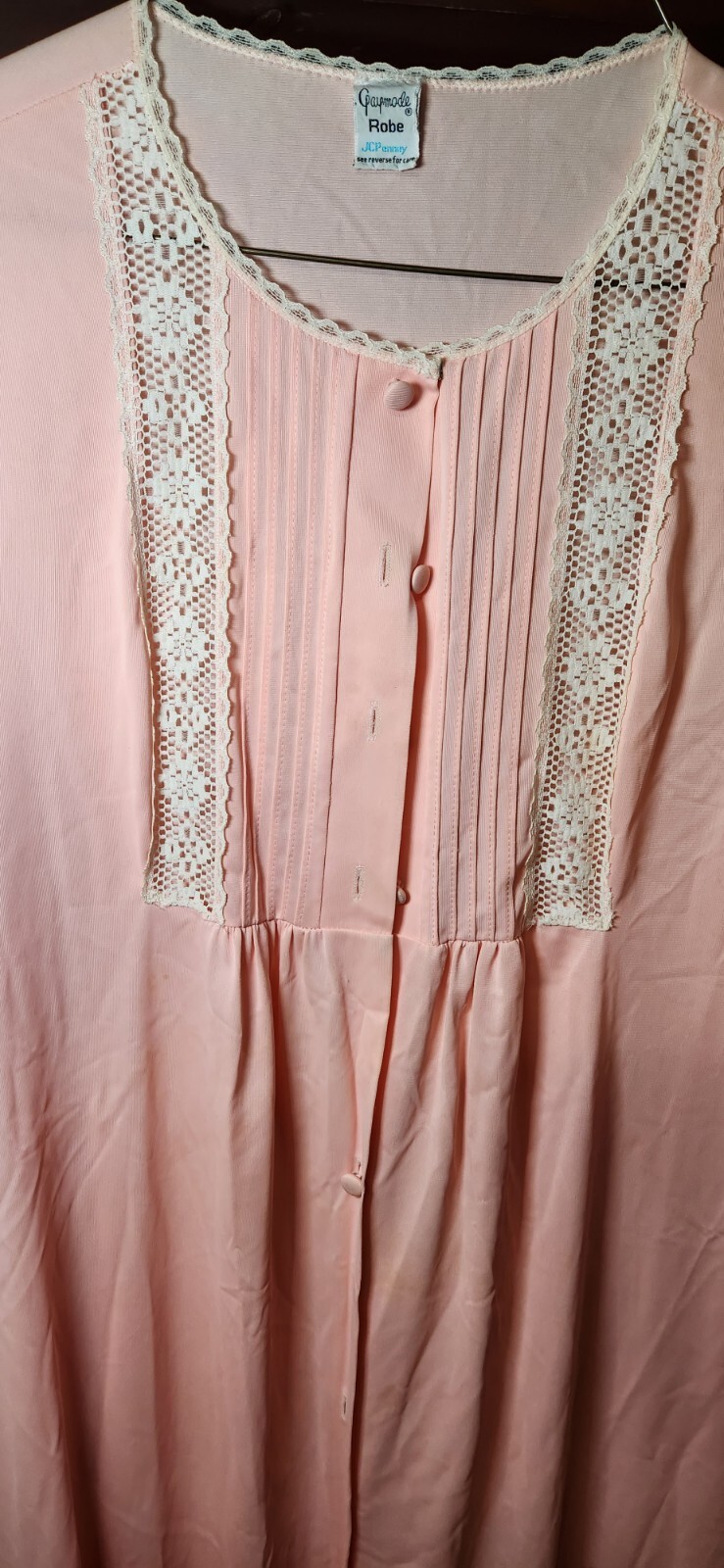 Vintage Robe Gaymode nylon 1960s chiffon peach lace trim button JC Penney Small