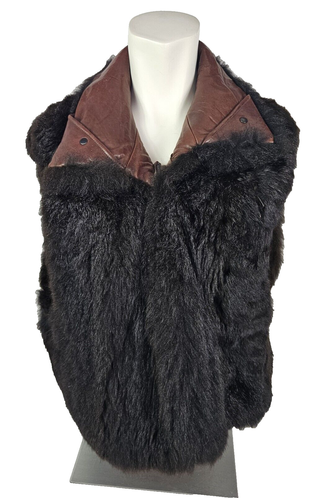 Andrew Marc New Zealand Opossum Fur Leather Collar Women’s Vest Size M