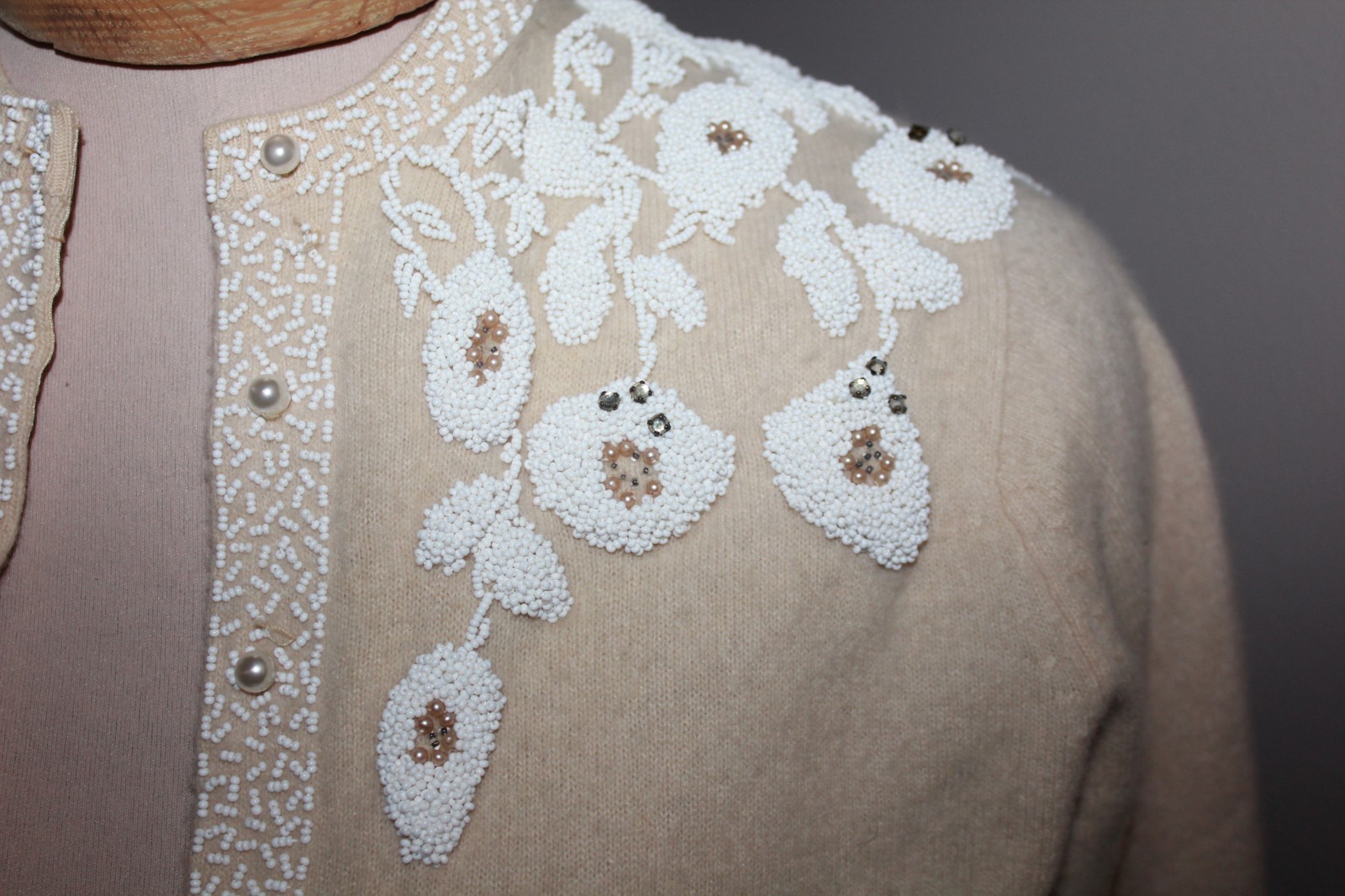 McMullen Angora wool Rabbit Hair beaded vintage Hong Kong cardigan XS rockabilly