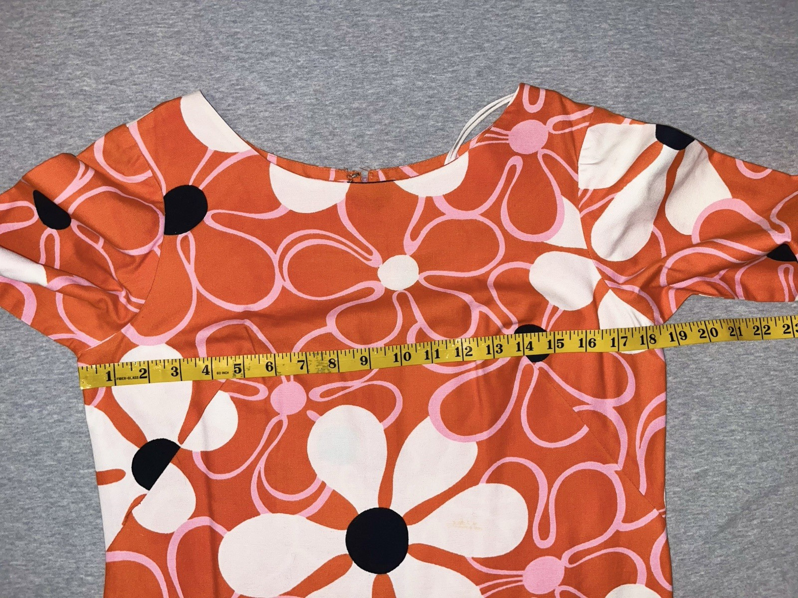 VTG Malihini Hawaiian Cotton Barkcloth Maxi Hostess Dress Orange Daises Floral