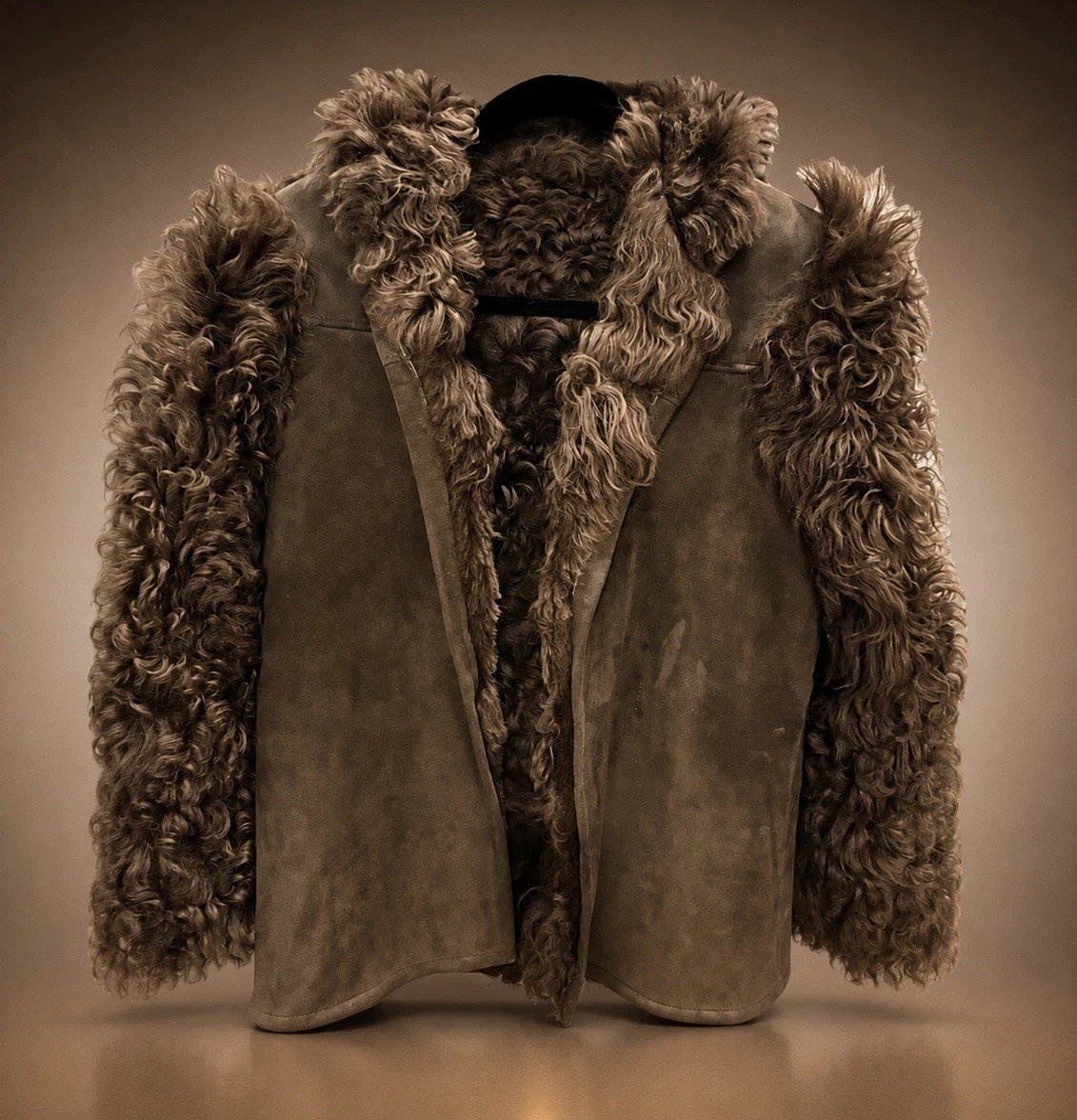 Brown Shearling Curly Fur Suede Vintage Women’s Regular Size Coat-retail $785