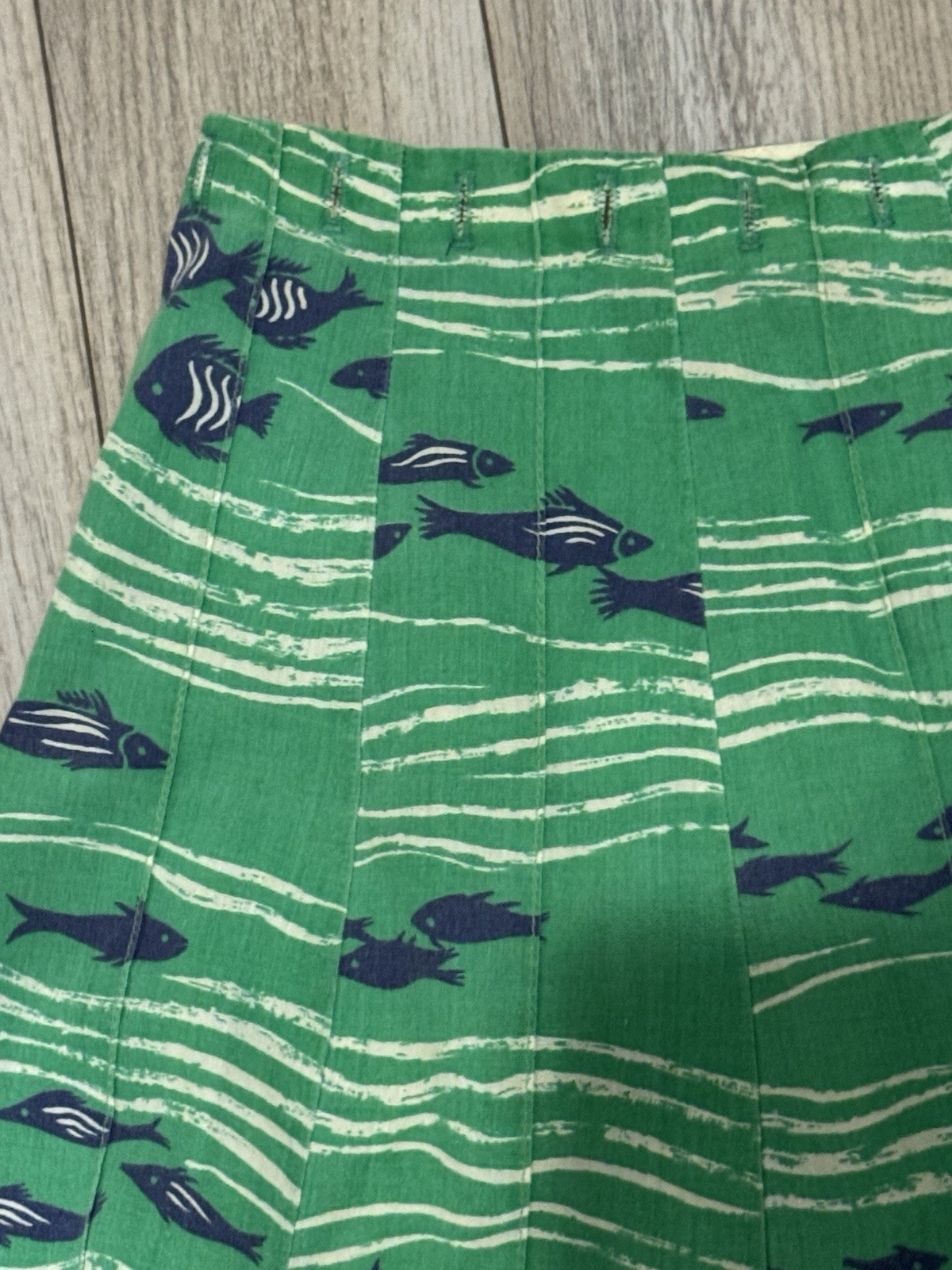 VTG 60-70’s Leon B Rosenblatt Fabric Fish Print Suspender A-Line Skirt By Surrey