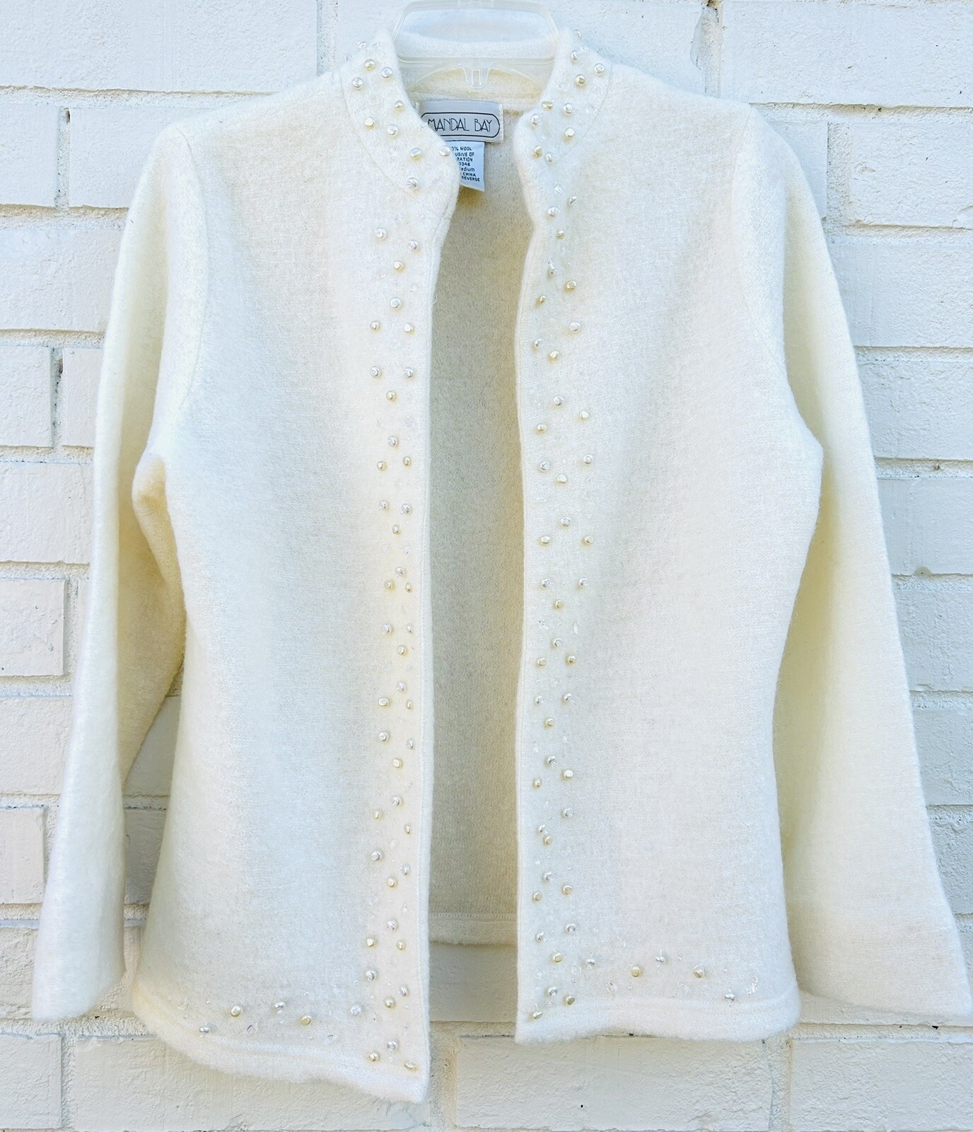 Vintage Mandal Bay Glam Chic Embellished Cardigan Sweater Ivory Medium