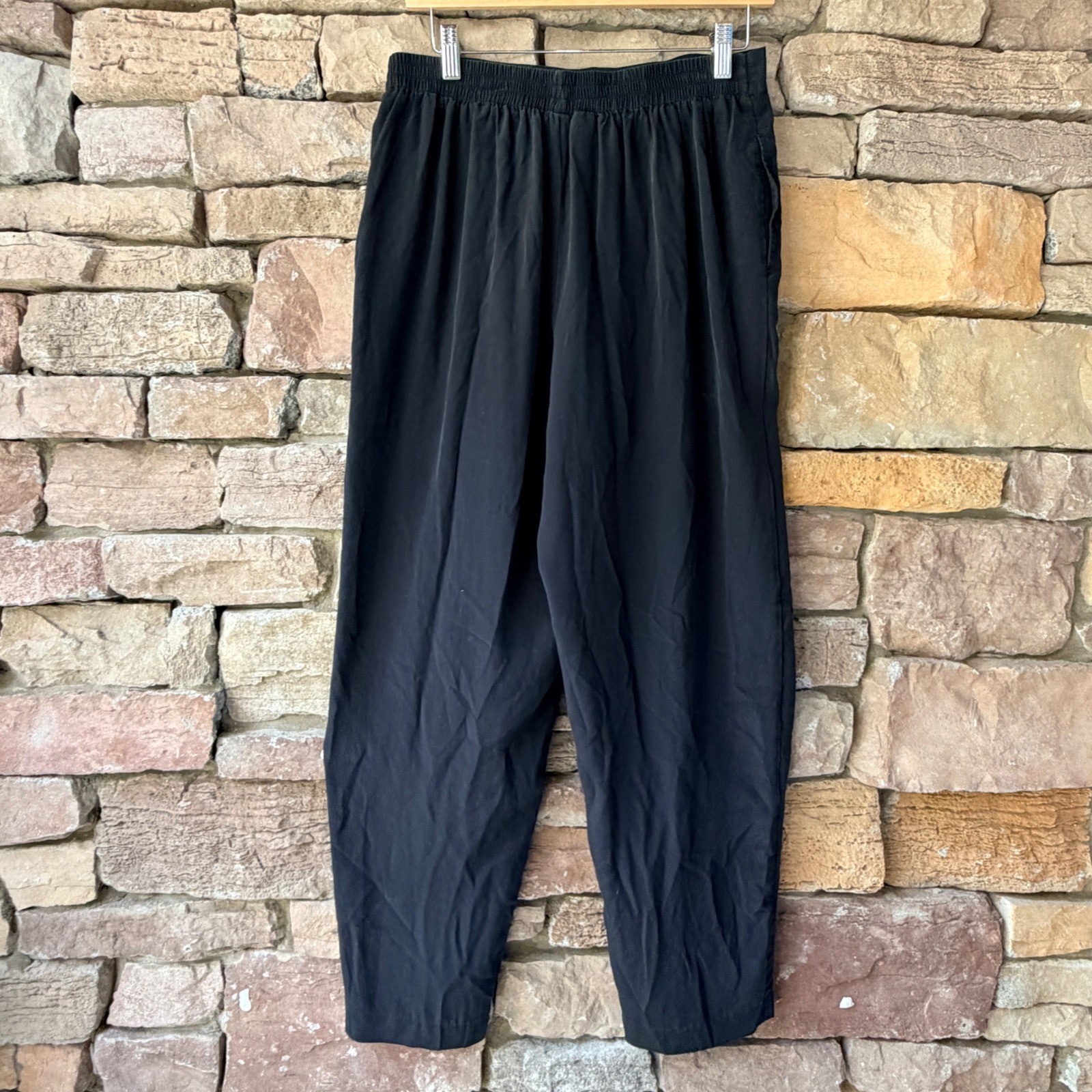 VTG I.B. Diffusion Women 12 Black Silk Pleated High Waist Tapered Trouser Pants