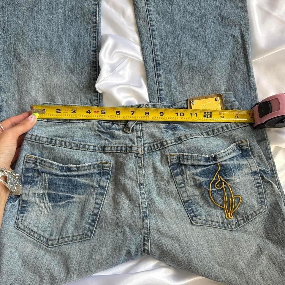 Baby Phat Vintage Y2K Flare Jeans Blue Paint Splatter Cat Logo Denim Size 3