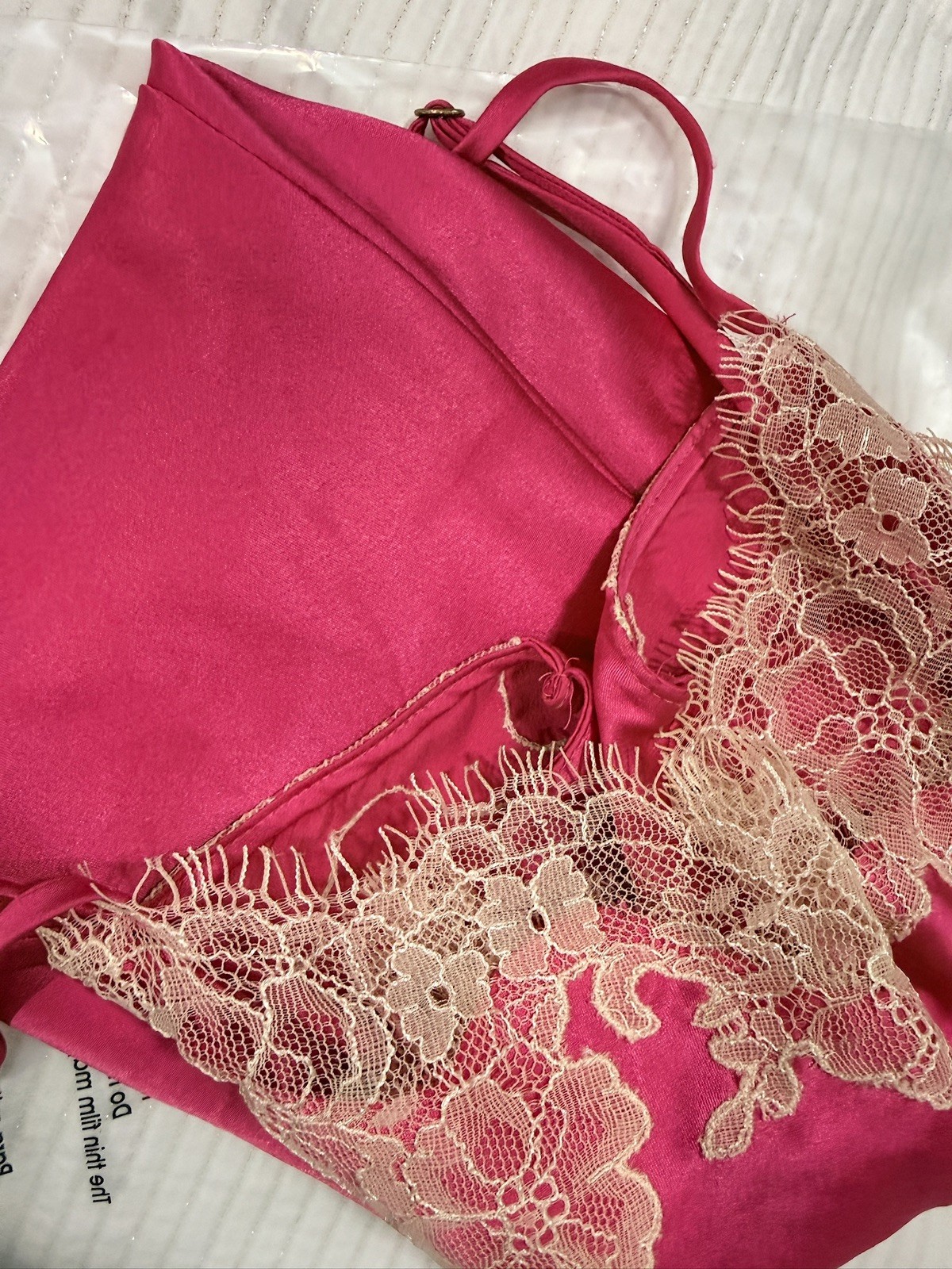 Y2K Victoria’s Secret Satin Slip Dress Pink Lace Chemise M Dainty Fairy
