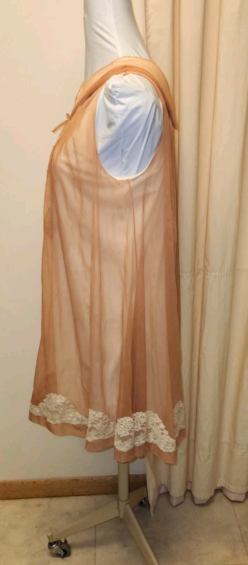 Vntg60s Sheer Nylon&Lace Jenelle of California Peignoir Nightgown*Dusty Rose*Med