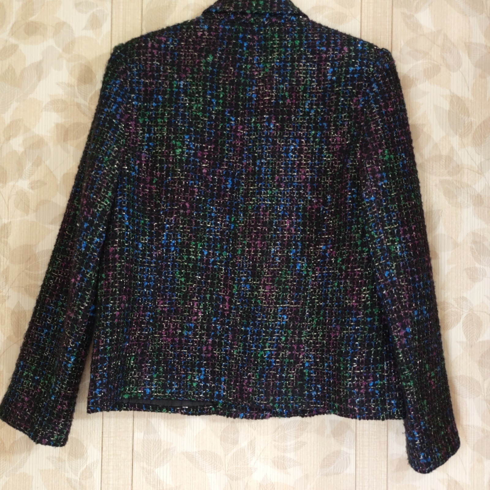 Studio Works Colorful Tweed Blazer Jacket Shoulder Pads Size 10 Black Metallic
