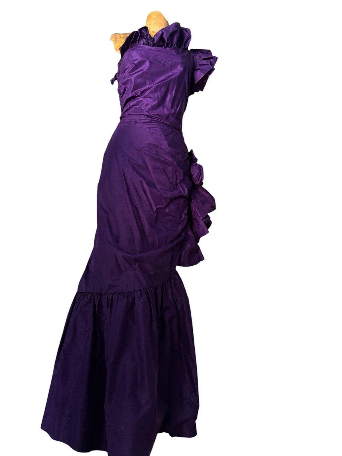 MIGNON Deep Purple 100% Silk Vavavoom One Shoulder Formal Dress 1980s