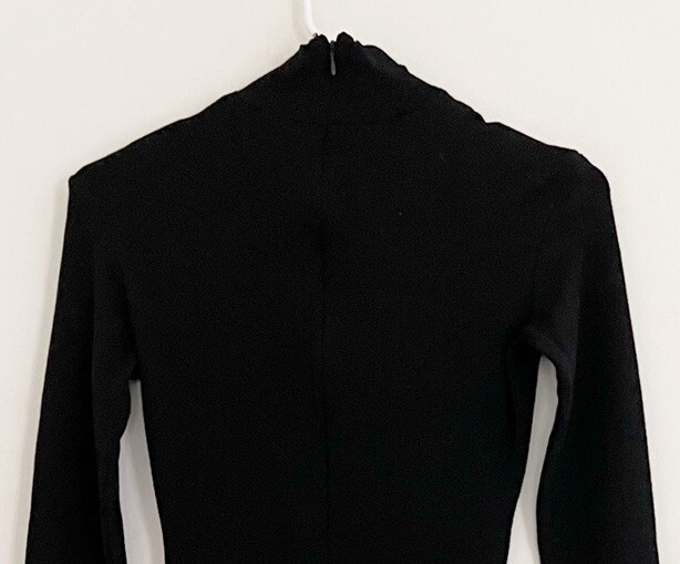 Vtg ANNE KLEIN Wool Stretch Bodysuit Jumpsuit 8 Black Long Sleeve 1990s/Y2K