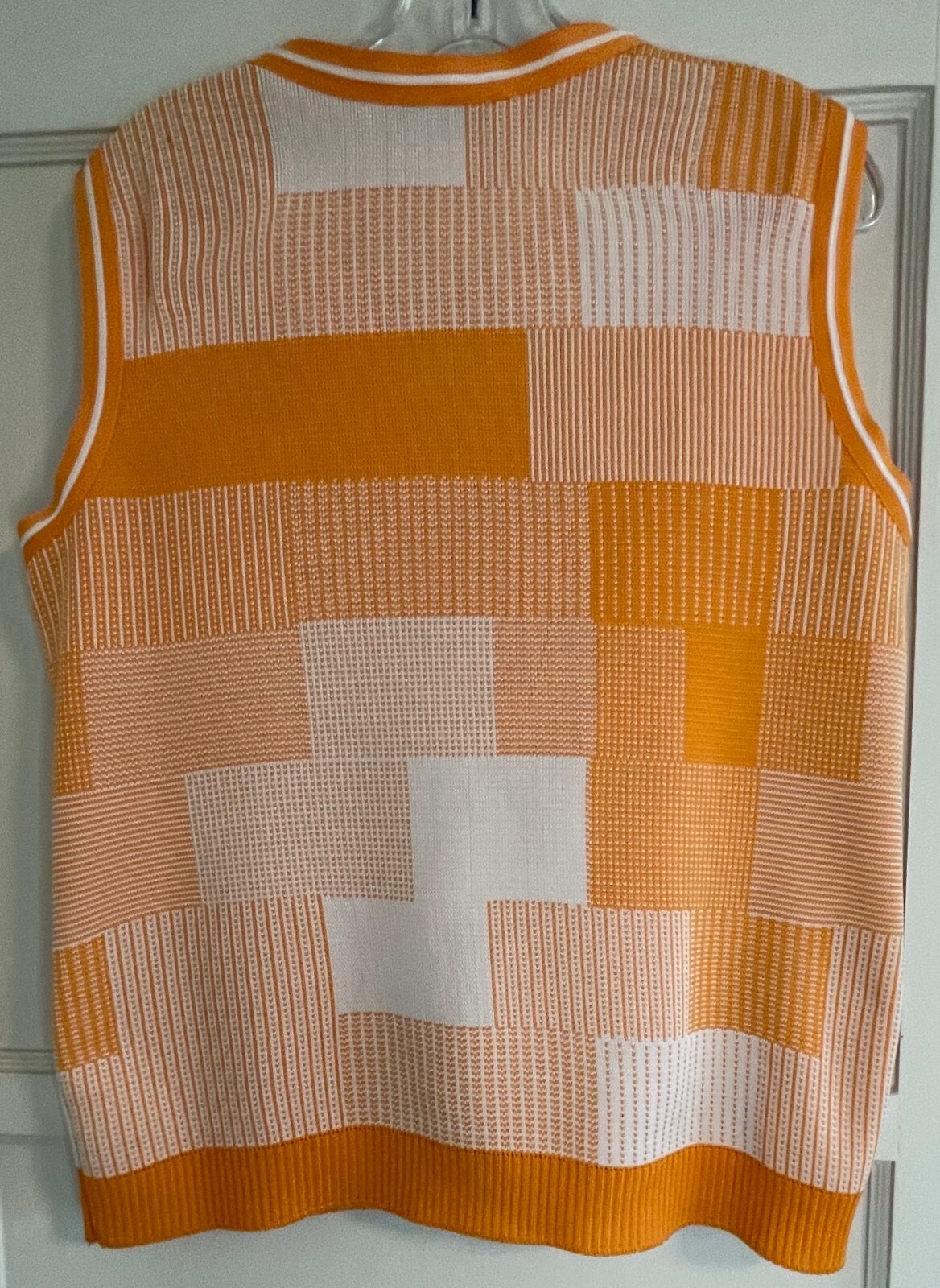 VINTAGE DALTON, UNISEX POLYESTER ORANGE PATCHWORK PLAID VEST, 41″ CHEST
