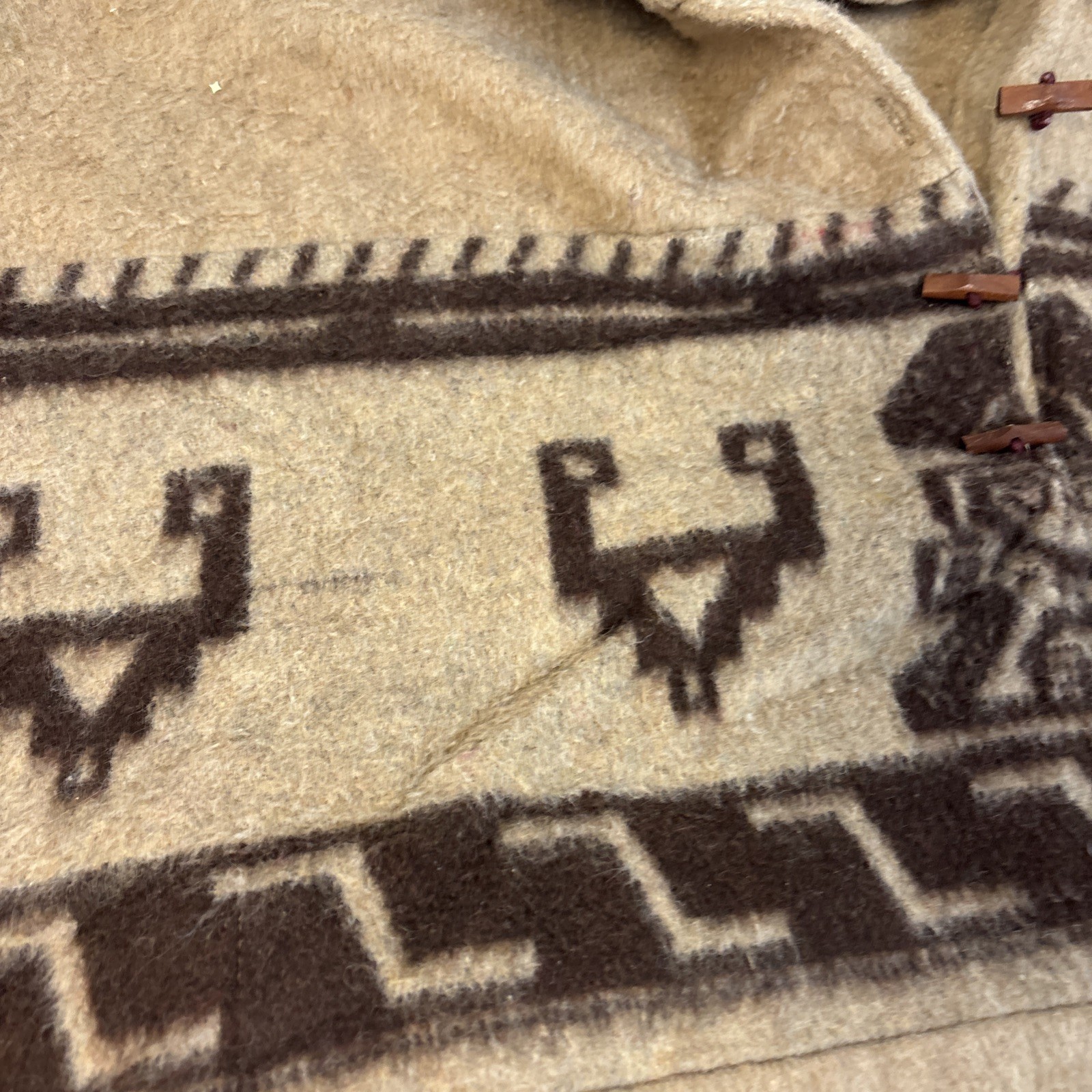 Vintage Aztec Hooded Wool Blend Poncho Jacket With Pockets One Size – S To 3xl