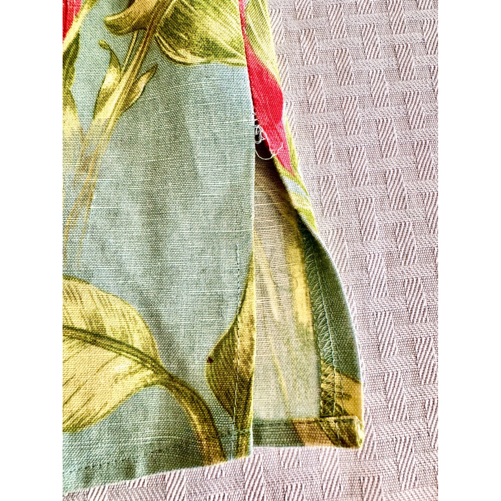 Rafael PT Collection Tropical Floral Linen Skirt Set Green Red Size 12 Vintage