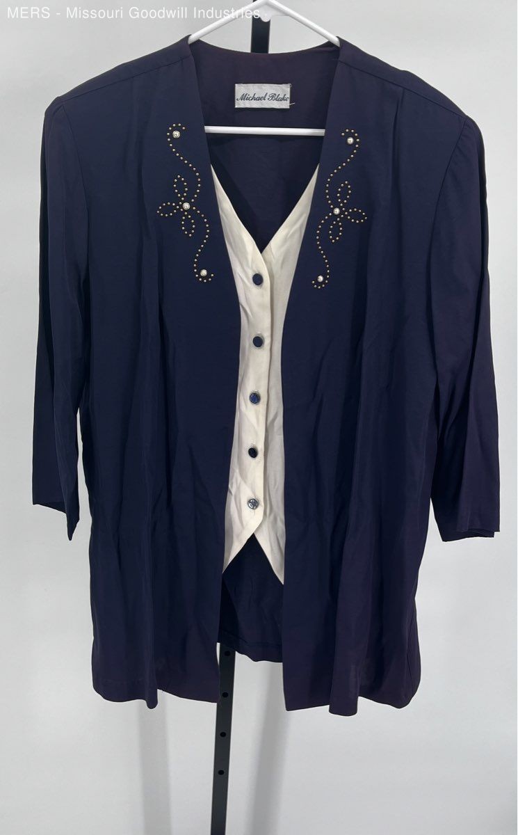 Michael Blake Women’s Navy Studded Retro Jacket White Accents Stylish Design