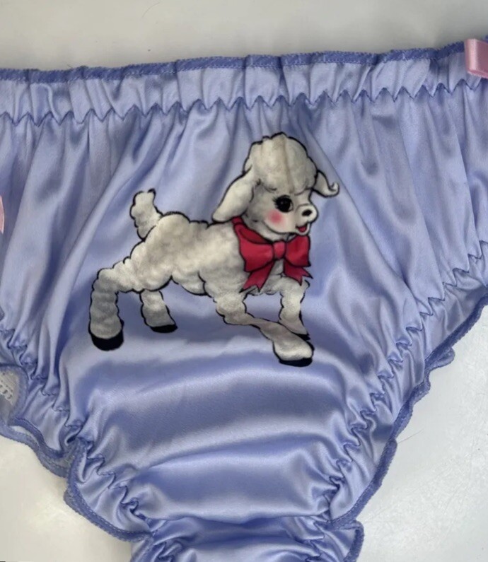 L 7 Shiny Satin Bralette & Tanga Panty Vtg Lingerie Coquette Lambs Bows