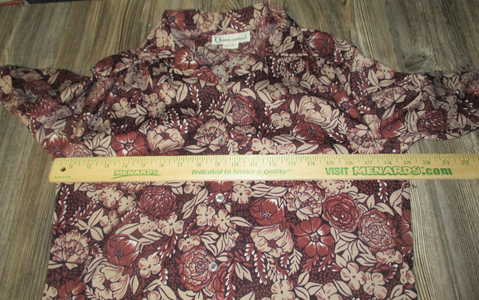 Queen Casuals Womens Shirt Size 14 Long Slv Button Down Floral Vtg Fairy Grunge