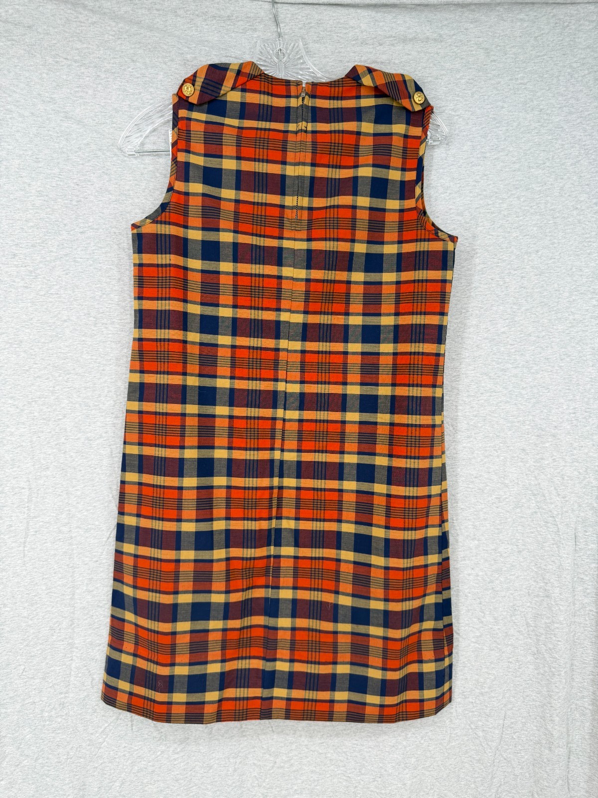 True Vintage 60s Orange / Blue Jumper Go Go Dress Plaid Mod Shift 34 Bust