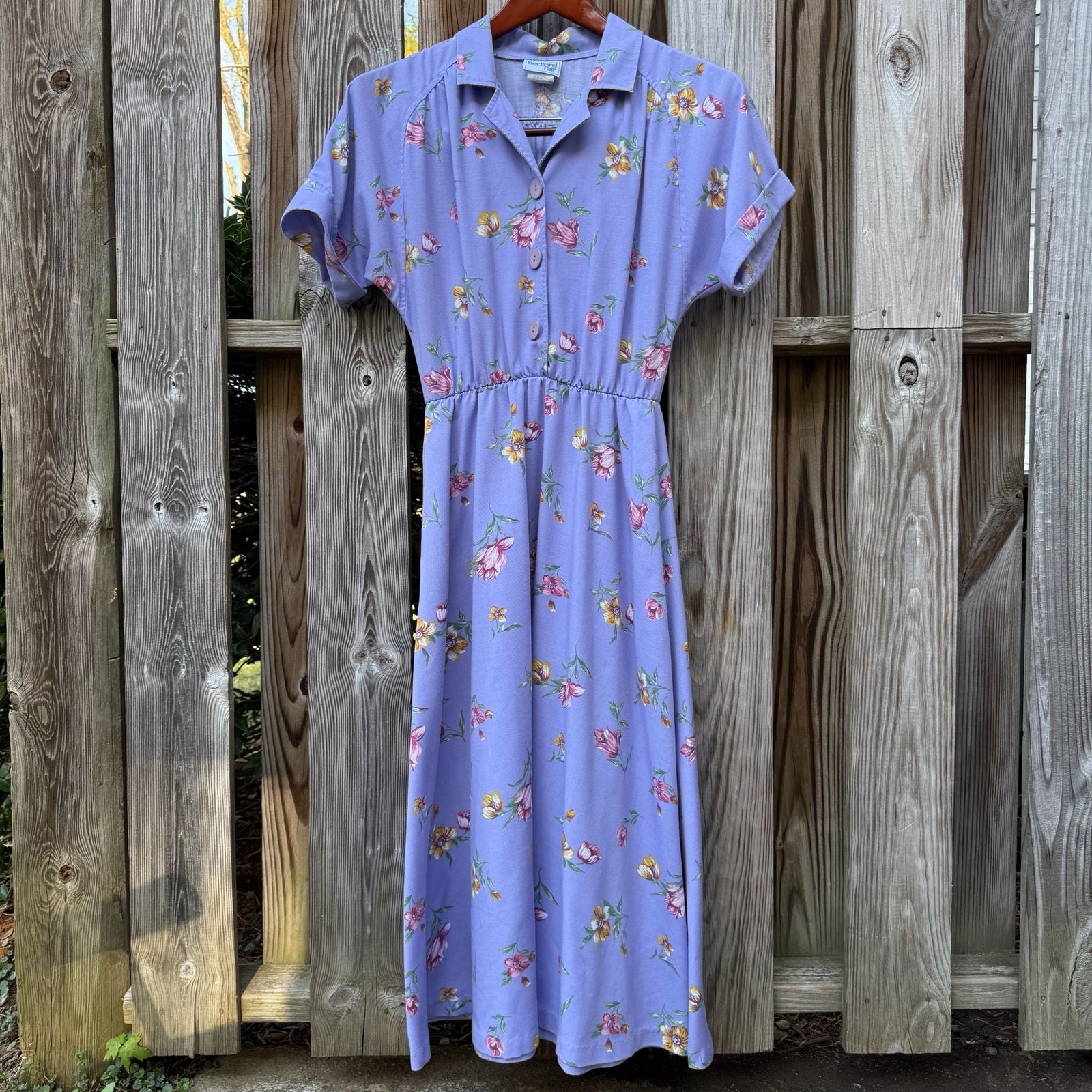 VTG 90s Bedford Fair Purple Floral Modest Spring Midi Cottagecore Twee Dress 6