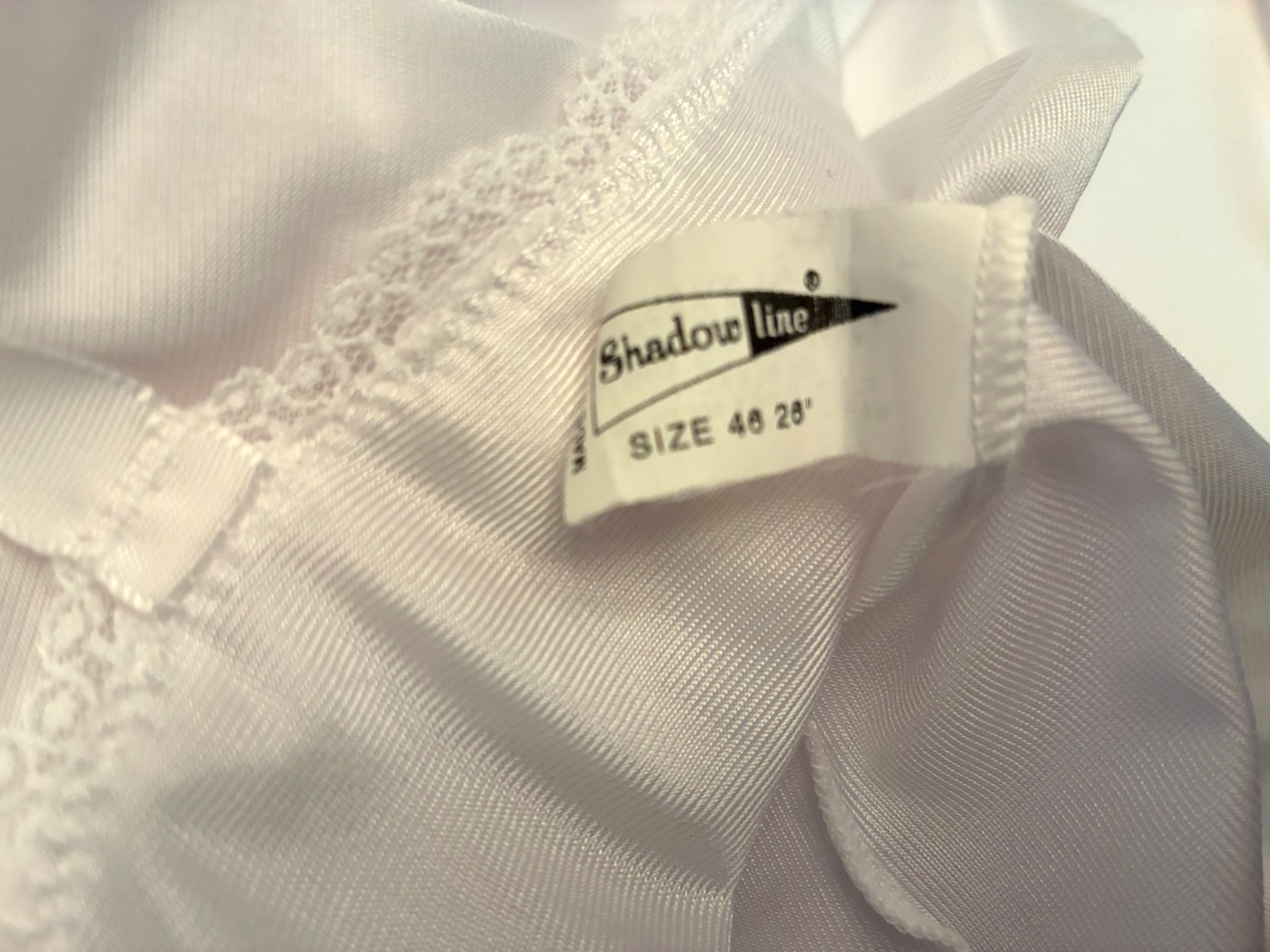 Vintage SHADOWLINE FULL SLIP Plus Size 46 White Sheer NYLON Lingerie Vixen READ