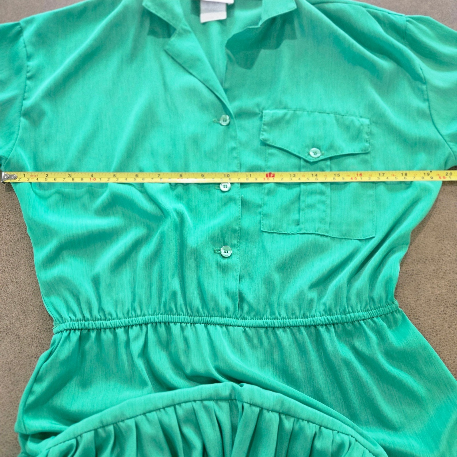 Kay Brandon Shirt Dress Size 8 Womens Green Vintage 80s Midi Tiered Short Sleeve