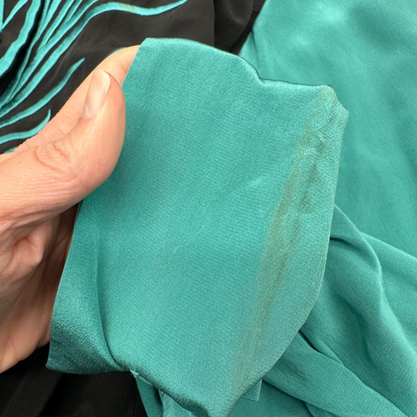 Vintage Bob Mackie Wearable Art Shirt Silk Western 90s Blouse Teal Black 1X READ