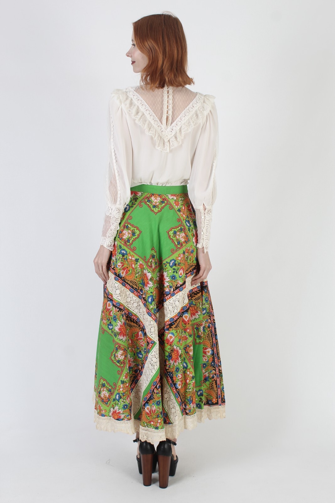 Vtg Long Full Skirt Paisley Handkerchief Hanky Sirt Crochet Maxi Bandana Hippie