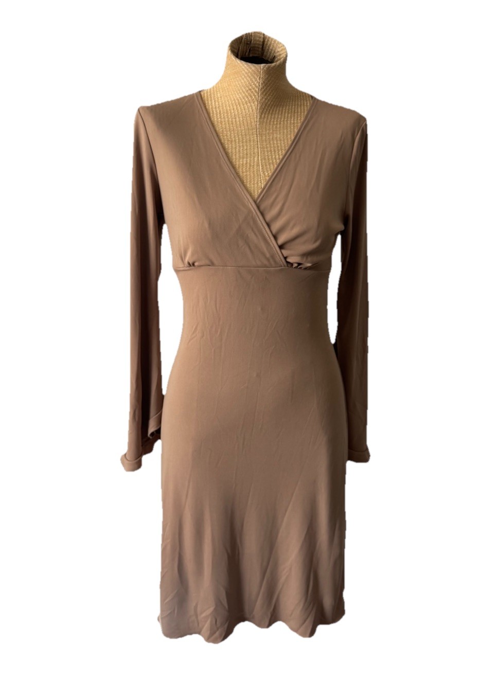 VTG S fuzi 90s y2k Tan Brown Polyester Dress Bell Sleeves Medium NWT Boho Witchy
