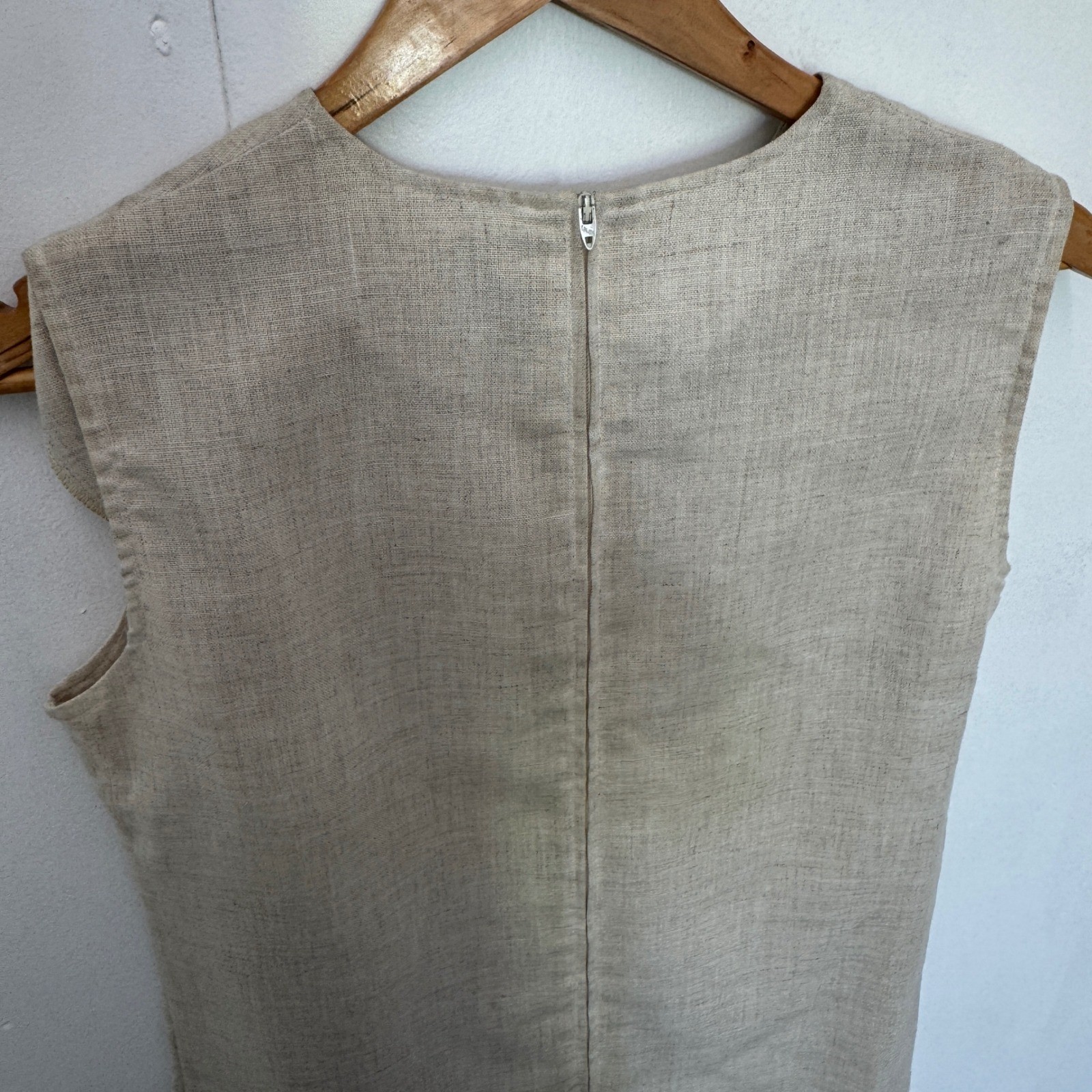 Vintage Cos Cob Womens Beige Sleeveless Shift Dress Mod Button Detail Size 12