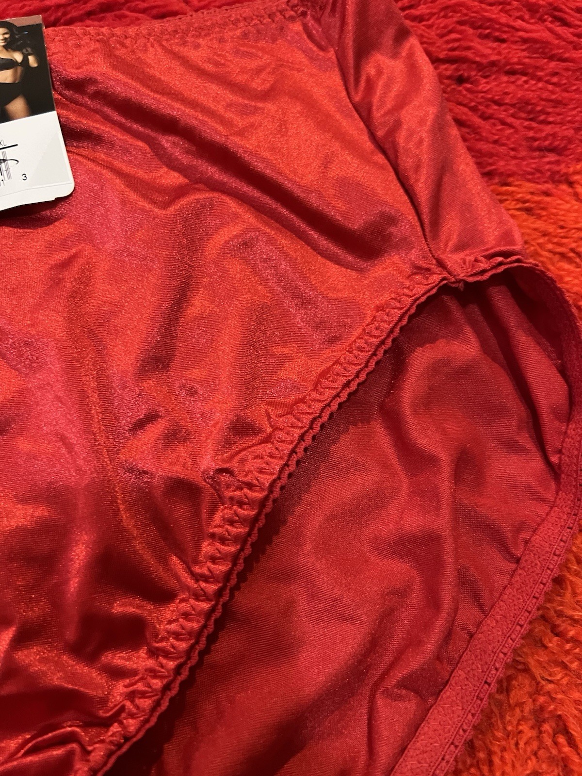 Vassarette VTG Second Skin Stretch Satin High Cut Brief Panty Red 3XL Plus