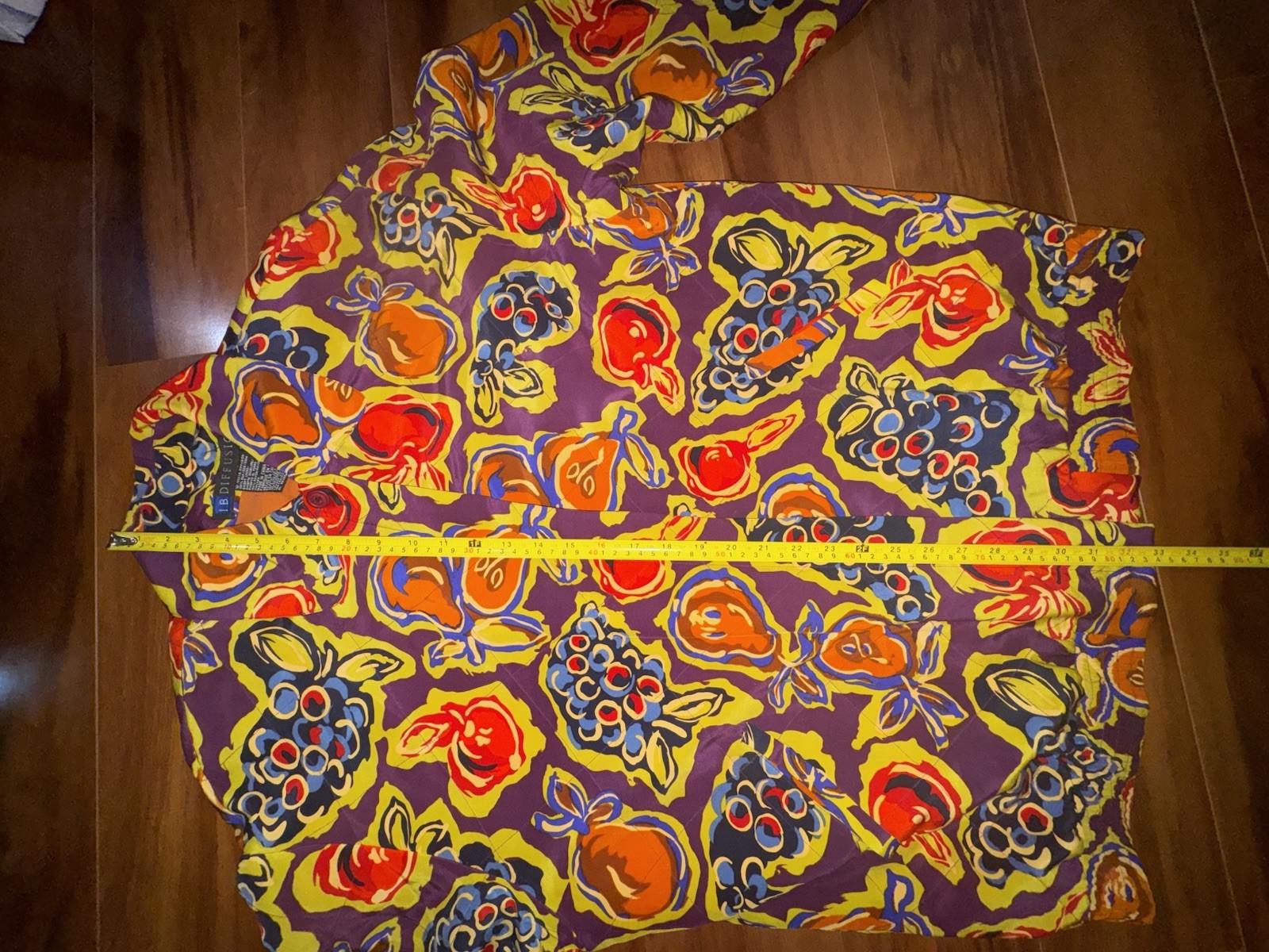Vintage I.B. Diffusion Silk Fruit Print Jacket Womens 14 90s Shoulder Pad
