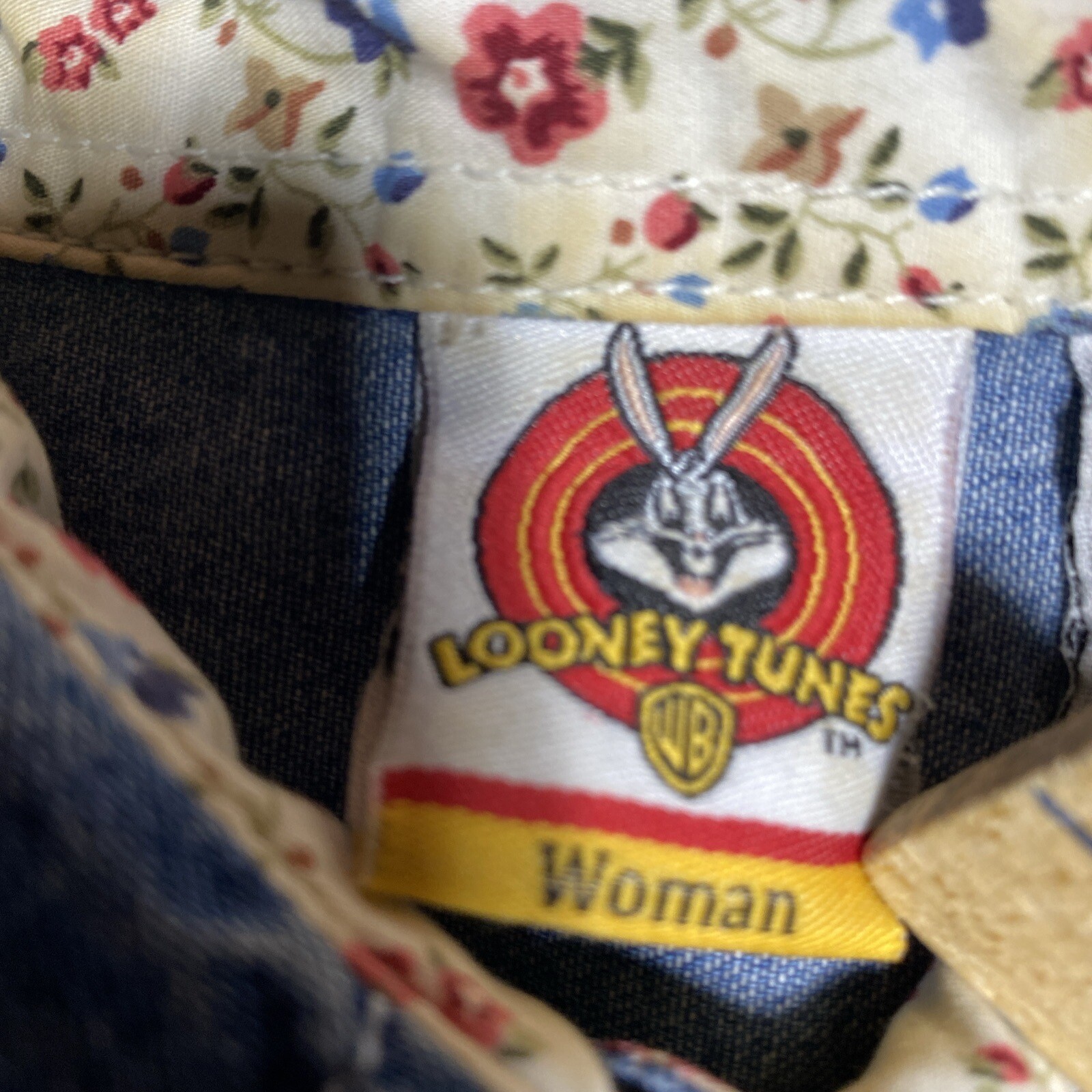 Vintage Womens Looney Tunes Tweety Denim 14W/16W Short Sleeve Shirt