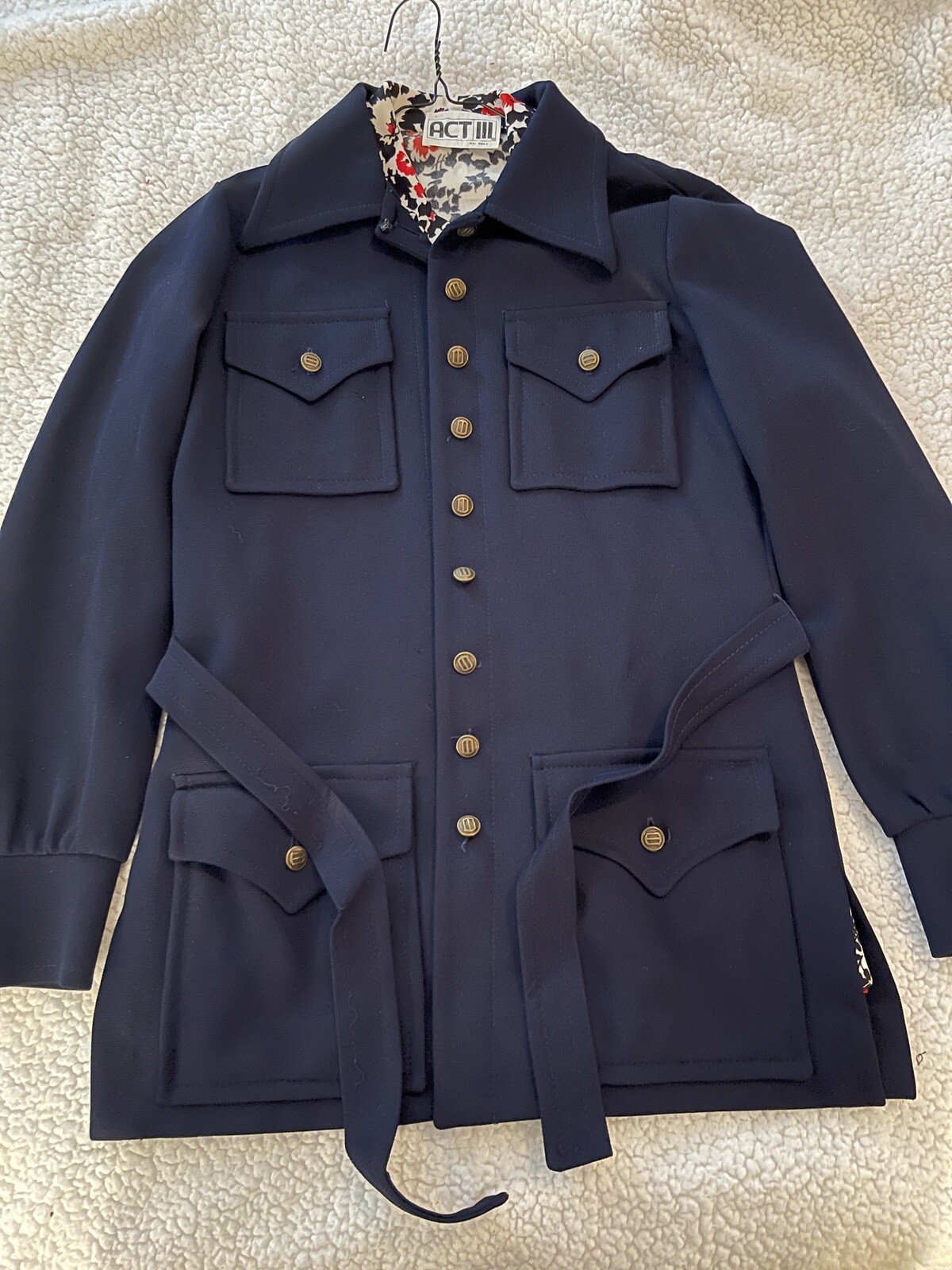 Vintage Act III Brand Polyester Print Shirt And Navy Blue Jacket 1970s