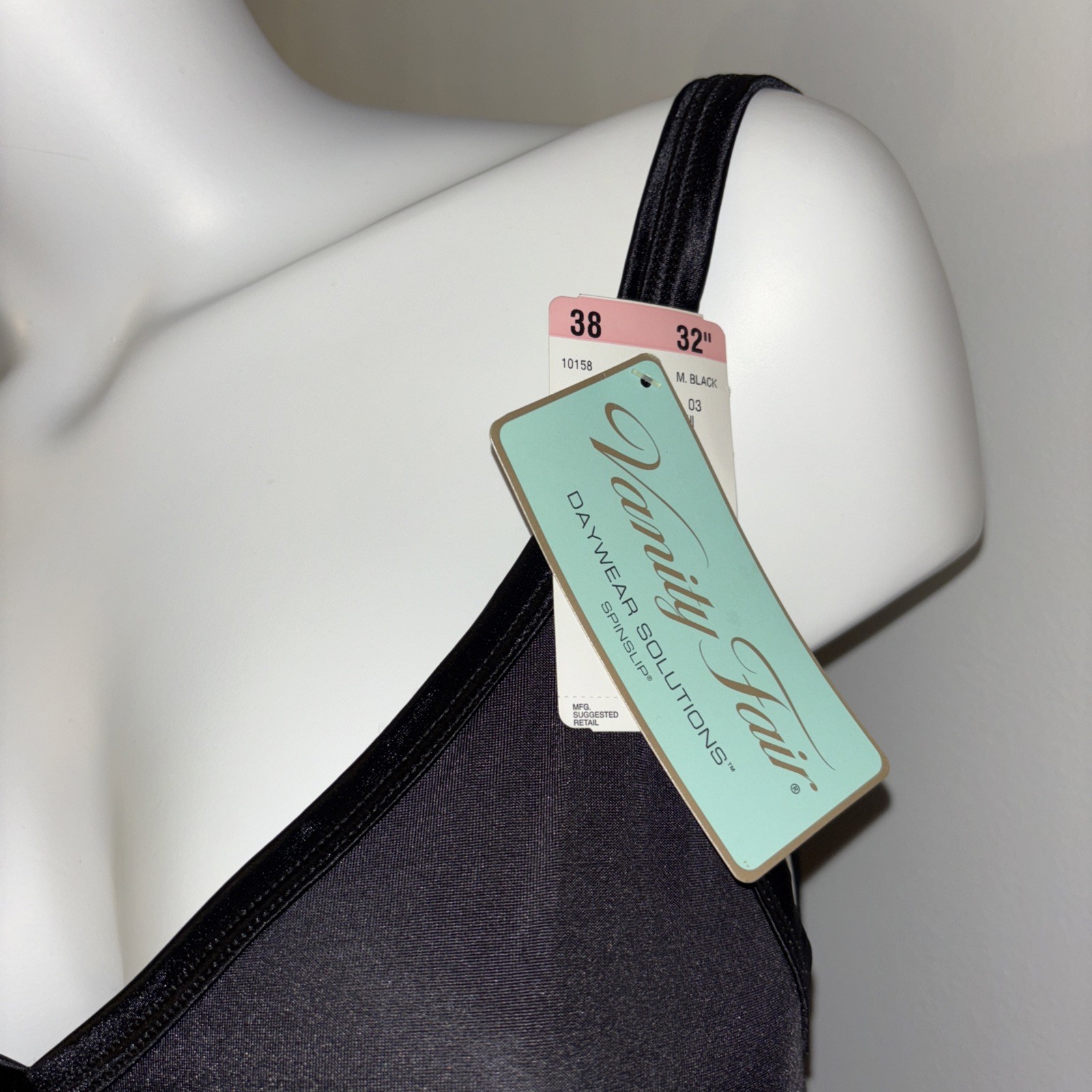 Vanity Fair Black Satin Full Slip Dress NWT Size 38 / 32” Length Vintage Style
