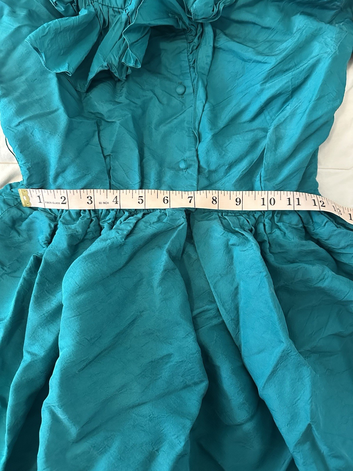VTG 50s William Pearson Retro Midi Dress Ruffle Collar High Neck Emerald Green S