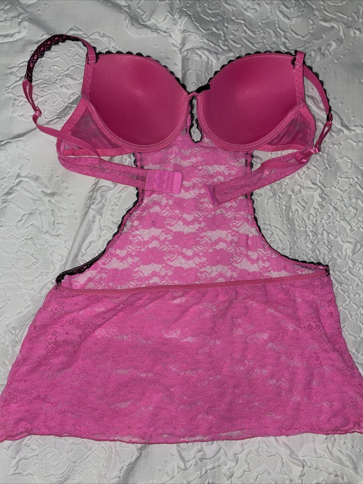 Pink Maid Womans L NIGHTIE LINGERIE Push Up Bra Open Sides Skirted Lace Cosplay