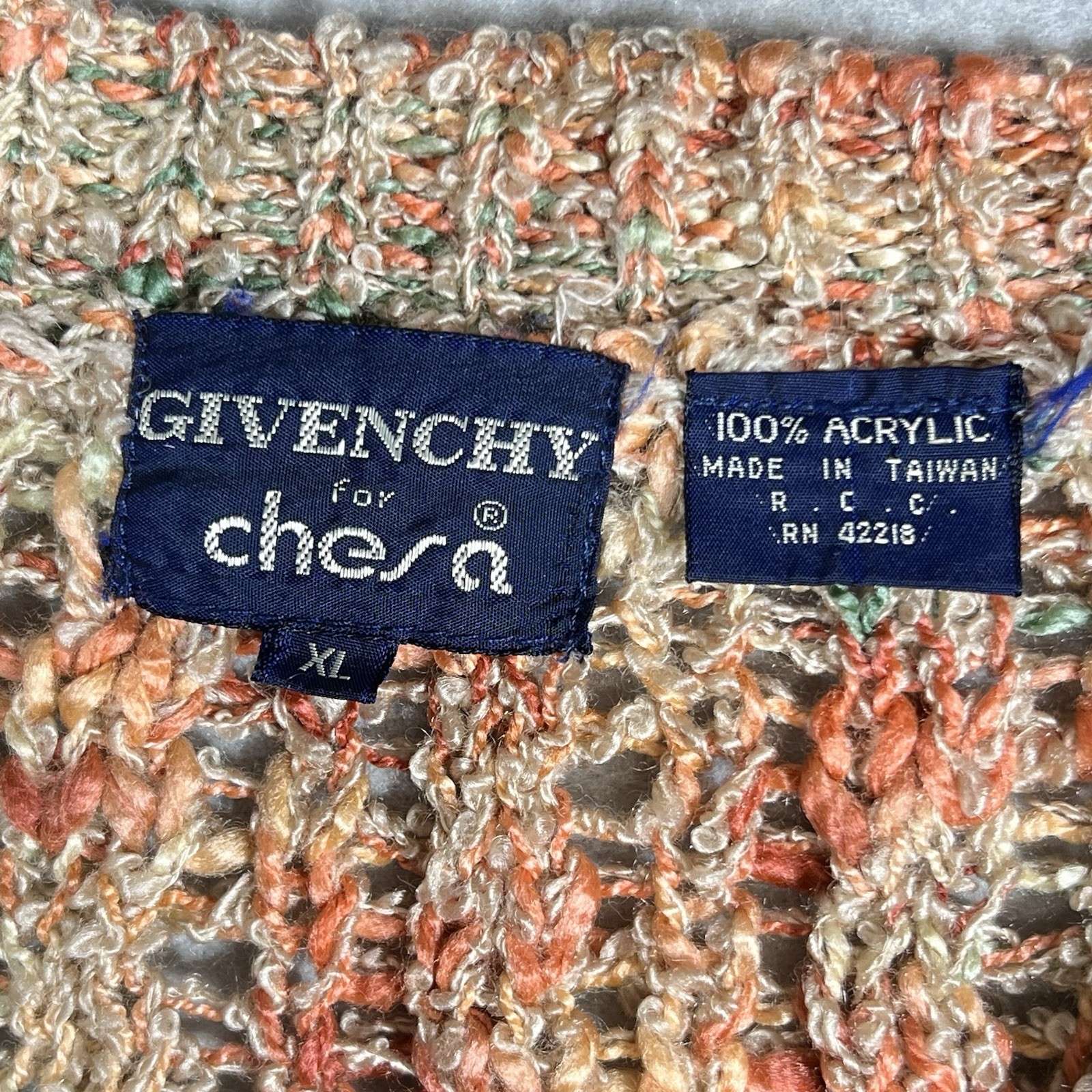 Vintage Givenchy for Chesa 100% Acrylic Knit V-Neck Multi-Colored Sweater SZ: XL