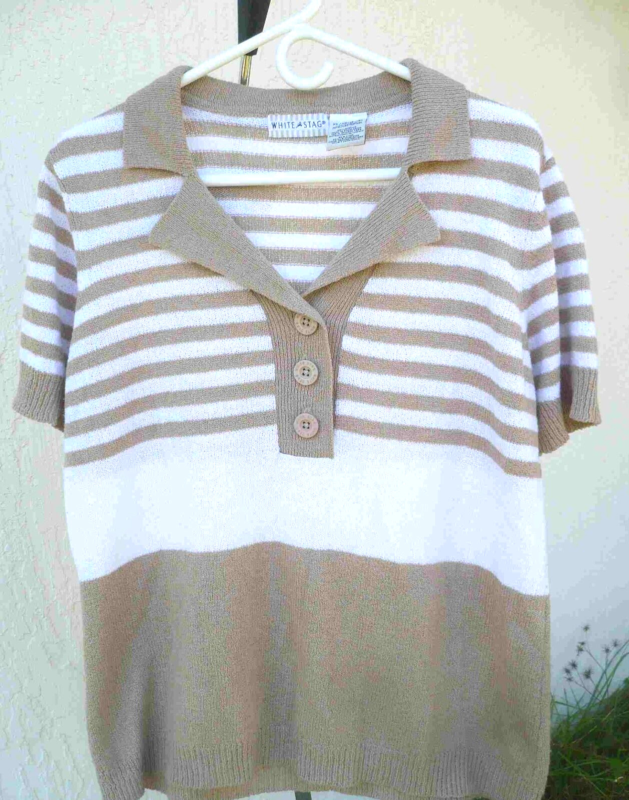 VTG 80S WHITE STAG XL CAMEL BEIGE BROWN STRIPED SWEATER WOMEN LIGHTWEIGHT 16 18