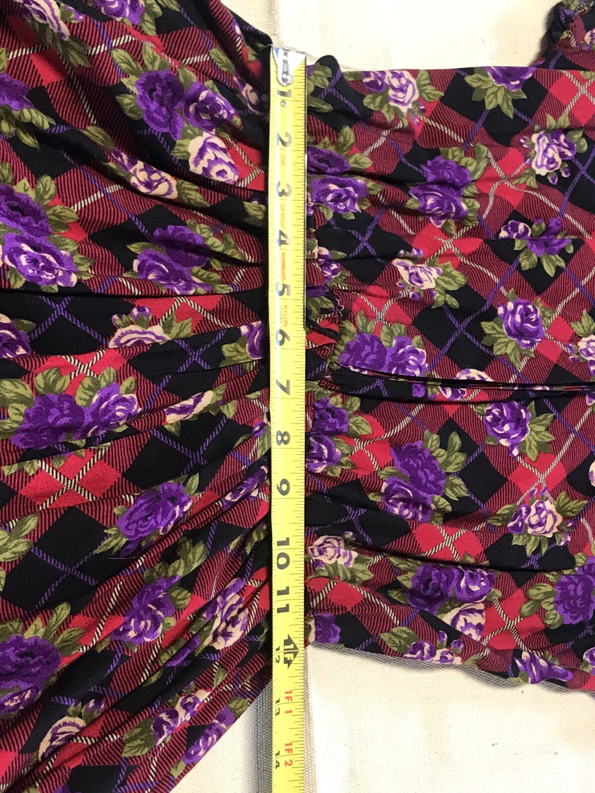 vtg dress rose motif plaid cottagecore boho prairie sz 10 fashion v2629
