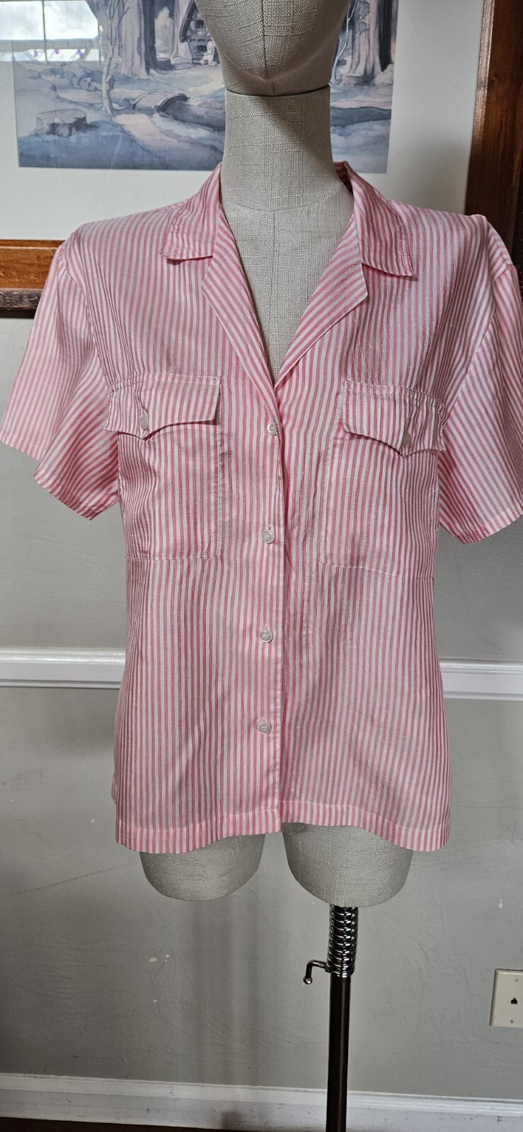 Vintage 1980s Pink And White Striped Blouse By Shapely As Pictured