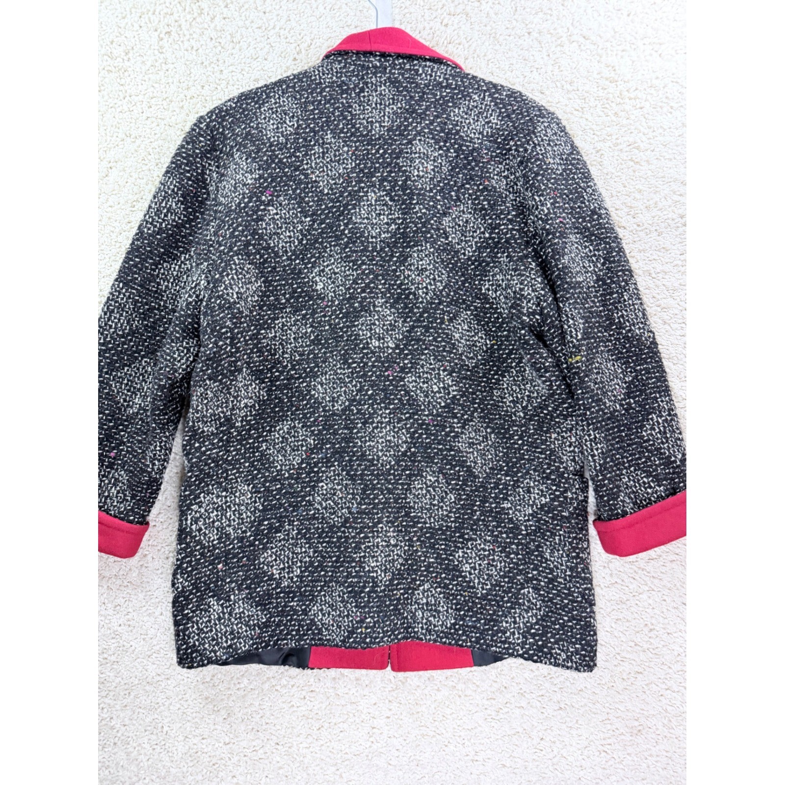 Outer Scene Ltd Wool Tweed Blazer Women 11/12 Pink Black Excellent Vintage Coat