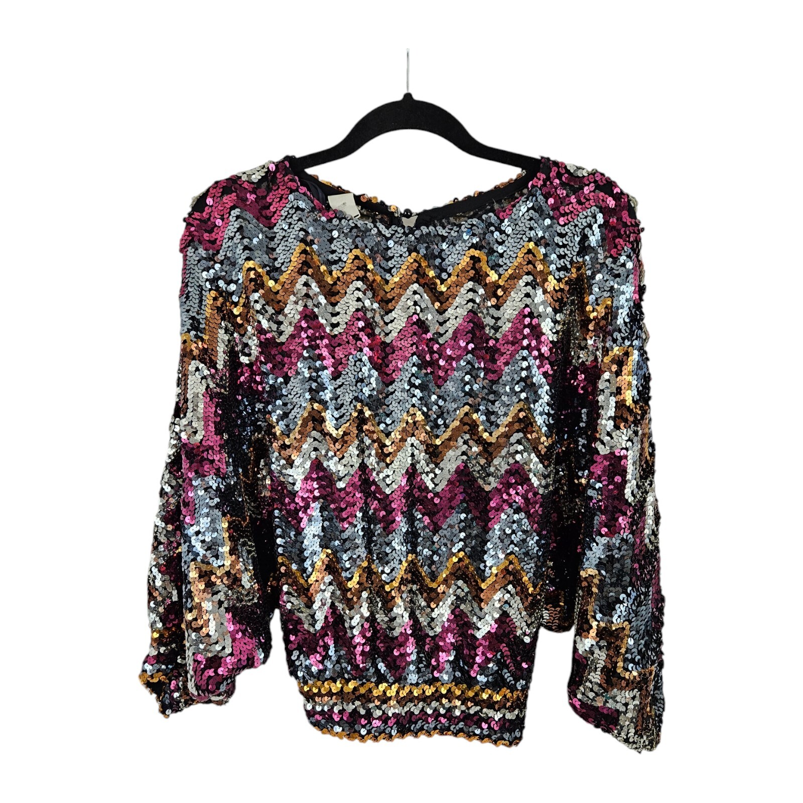 1970’s Disco Sequin Blouse Top Shirt Zig Zag Size 10 Mob Wife Glam Party Vintage
