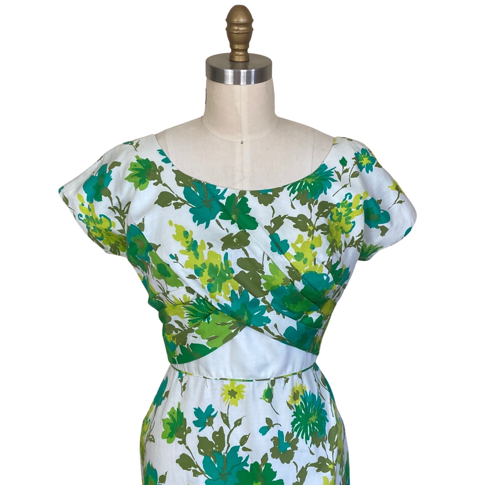 Vintage 1960s Green & Chartreuse Floral Cocktail Dress | 1960s Vintage Floral
