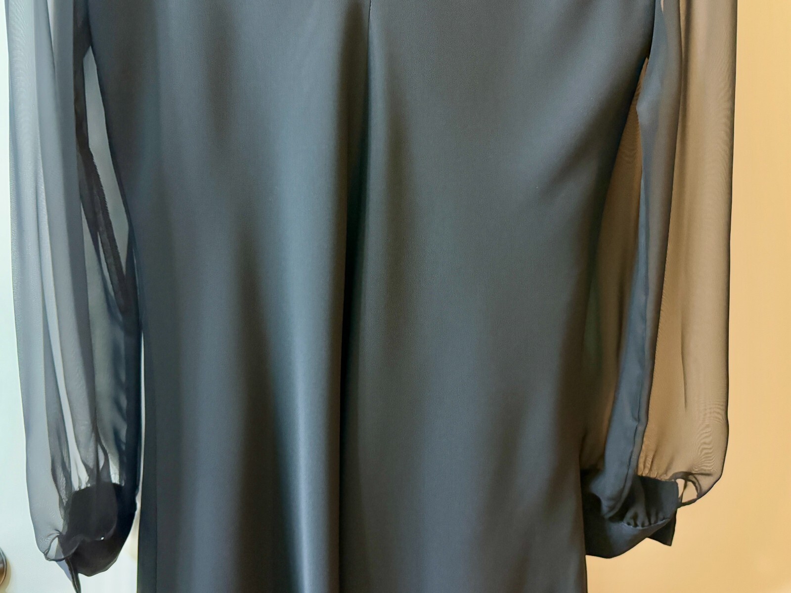 Hampton Nites sz 8 Women’s Sheer Sleeved Ruffled Hem Black Dress #291