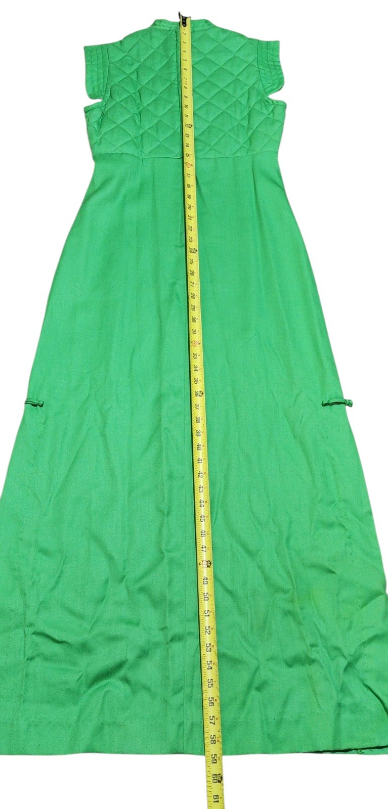 Vintage Miss K by Alfred Shaheen Green Quilted Mandarin Collar Maxi Dress