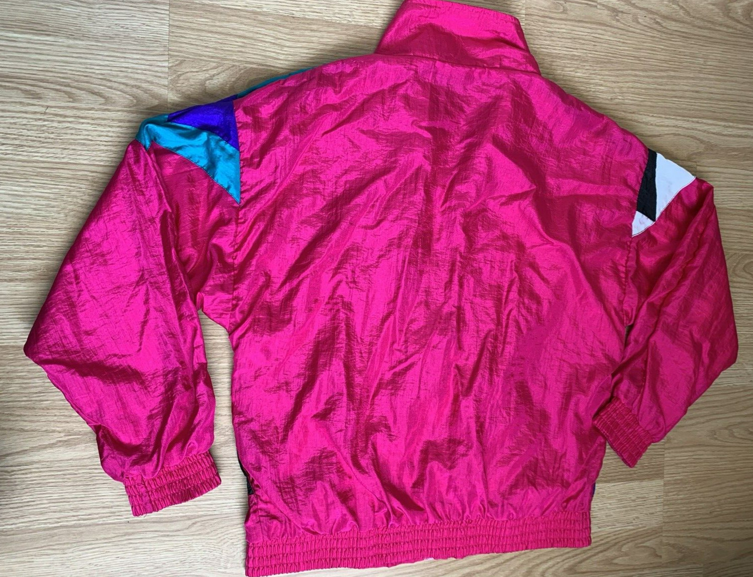 Vintage Longstreet Windbreaker Jacket Size Petite Large Colorblock Pink Teal