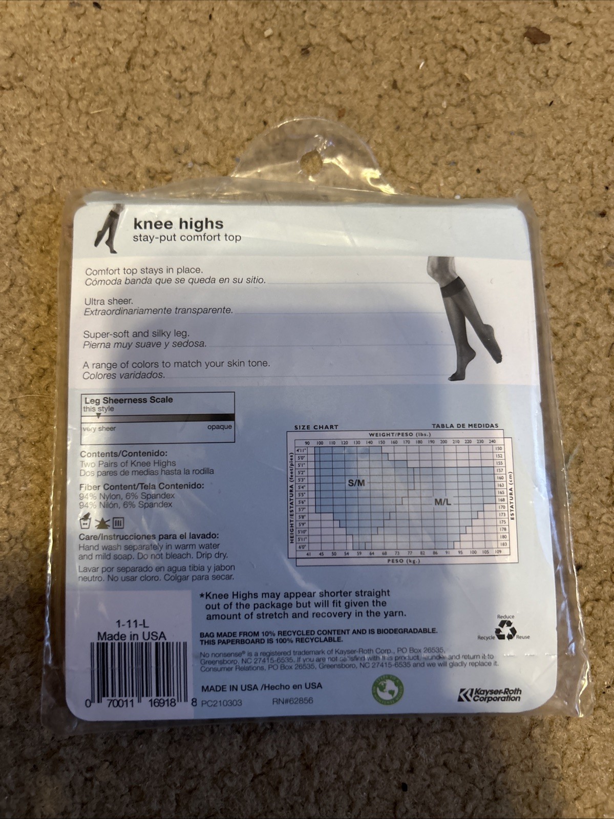 No Nonsense Ultra Sheer Knee Highs Sheer Toe Size Q 2 Pair Honey SEALED